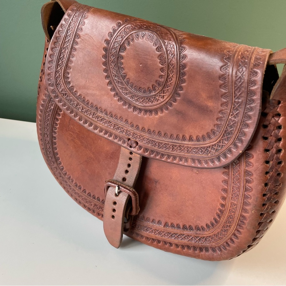 Mexican leather handbag cognac color large - Picture 2 of 11